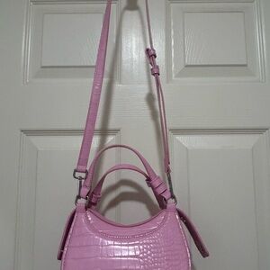 Zara Light Pink Croc-Effect Crossbody Bag